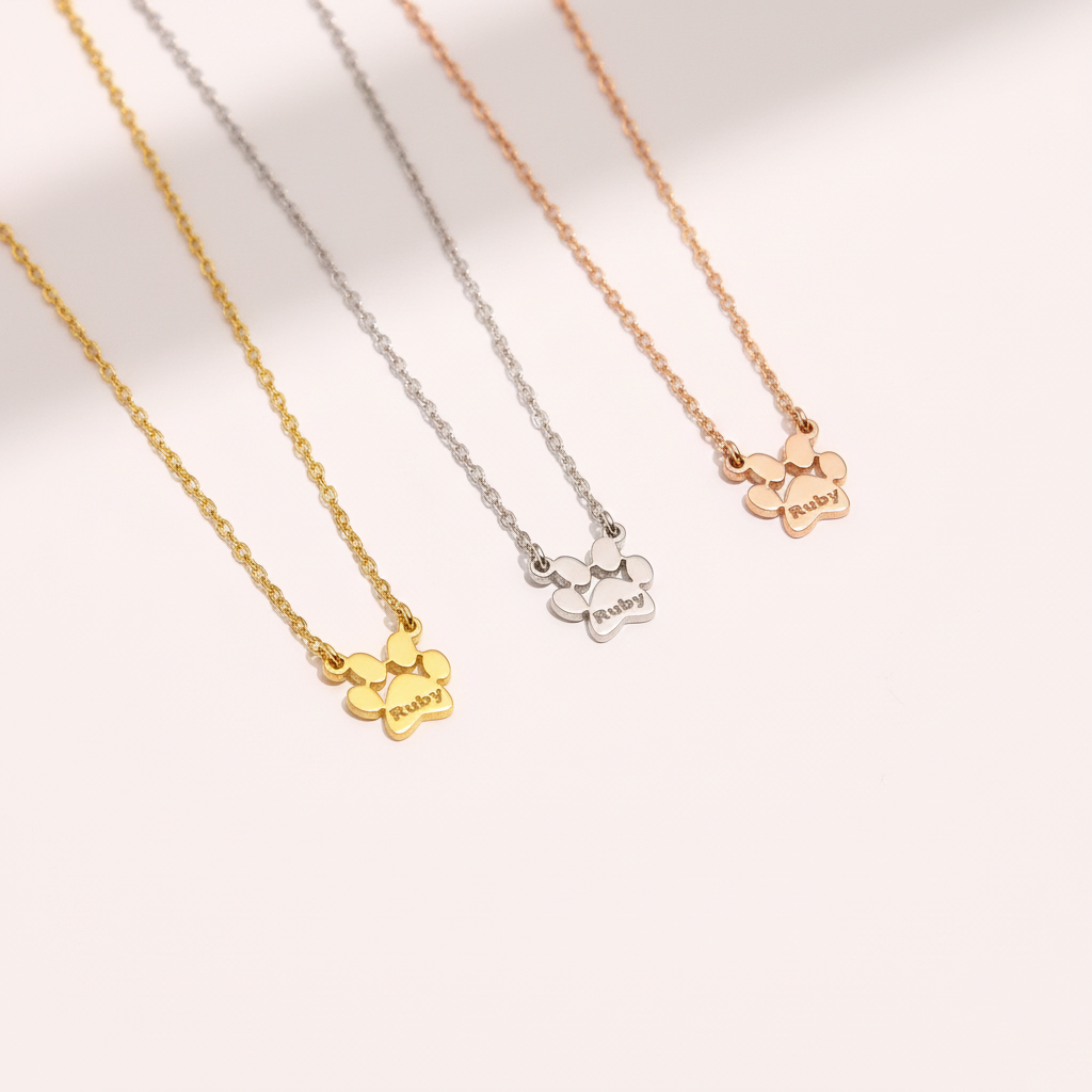 Custom Paw with Name Necklace – Personalized Pet Memorial