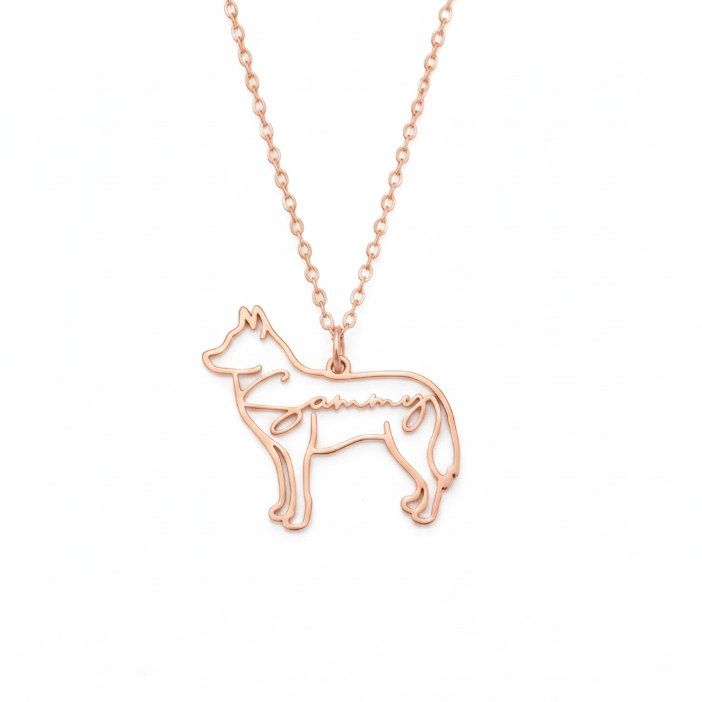 Personalized Dog Outline Necklace – Custom Dog Name Jewelry for Dog Moms