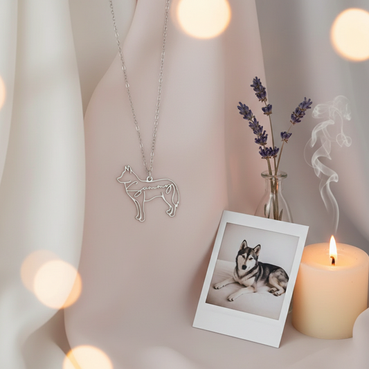 Personalized Dog Outline Necklace – Custom Dog Name Jewelry for Dog Moms