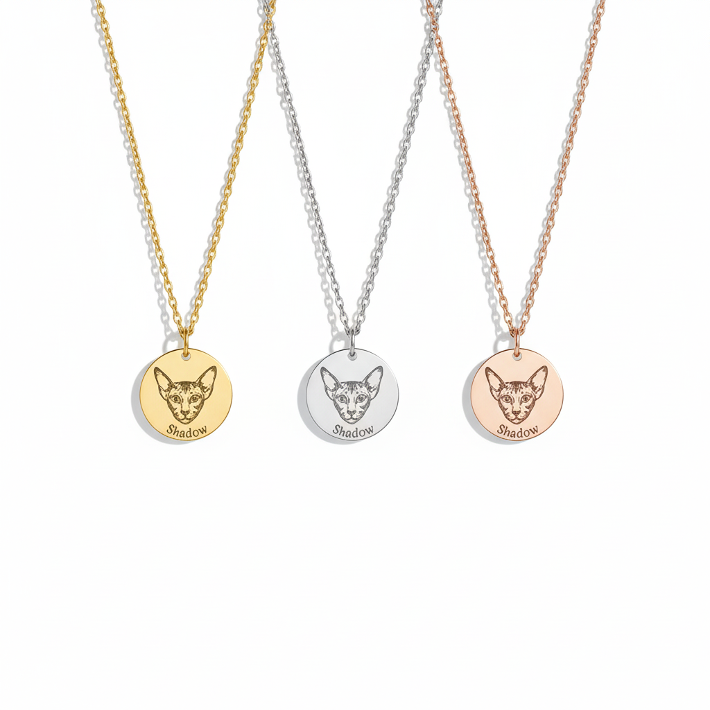 Custom Pet Portrait & Name Necklace – Personalized Pet Memorial