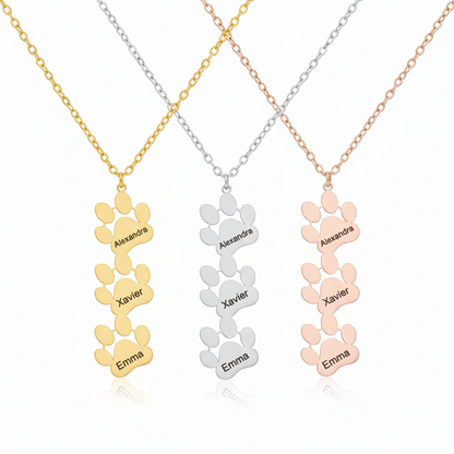 Multi-Pet Paw Name Necklace – Custom Paw Print Pendant with 1–3 Engraved Pet Names