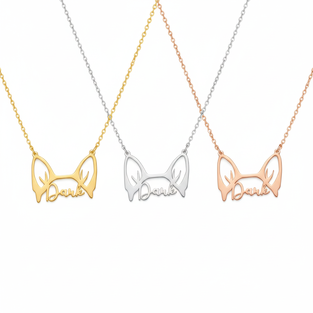 Custom Dog Ear Name Necklace – Personalized Pet Outline Pendant for Dog Lovers