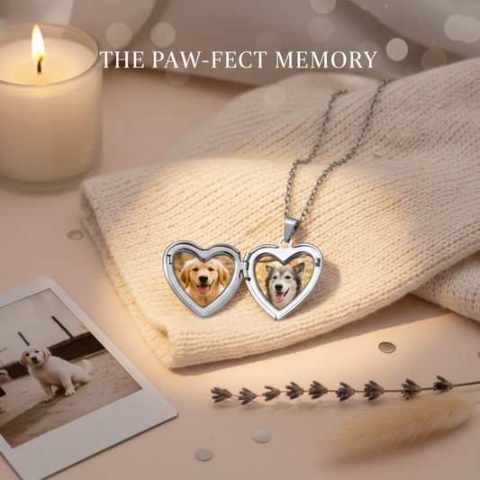 Custom Heart Photo Locket Necklace – Personalized Pet Memorial Pendant with Photo and Engraving Options