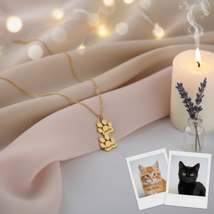 Multi-Pet Paw Name Necklace – Custom Paw Print Pendant with 1–3 Engraved Pet Names