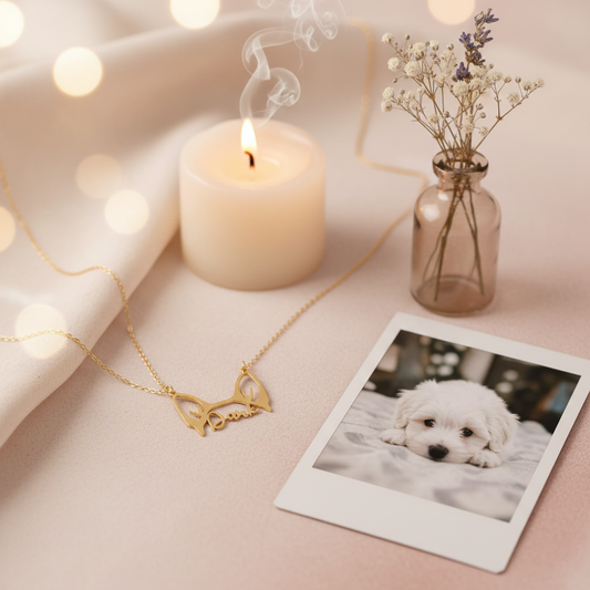 Custom Dog Ear Name Necklace – Personalized Pet Outline Pendant for Dog Lovers