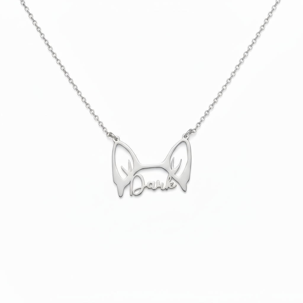 Custom Dog Ear Name Necklace – Personalized Pet Outline Pendant for Dog Lovers