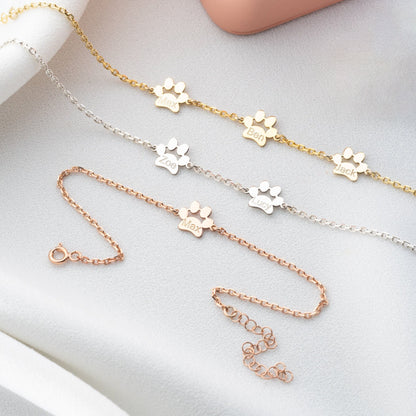 Custom Paw Name Bracelet – Personalized Pet Memorial