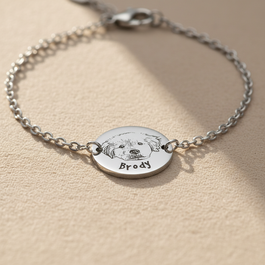 Custom Pet Portrait & Name Bracelet – Personalized Pet Memorial