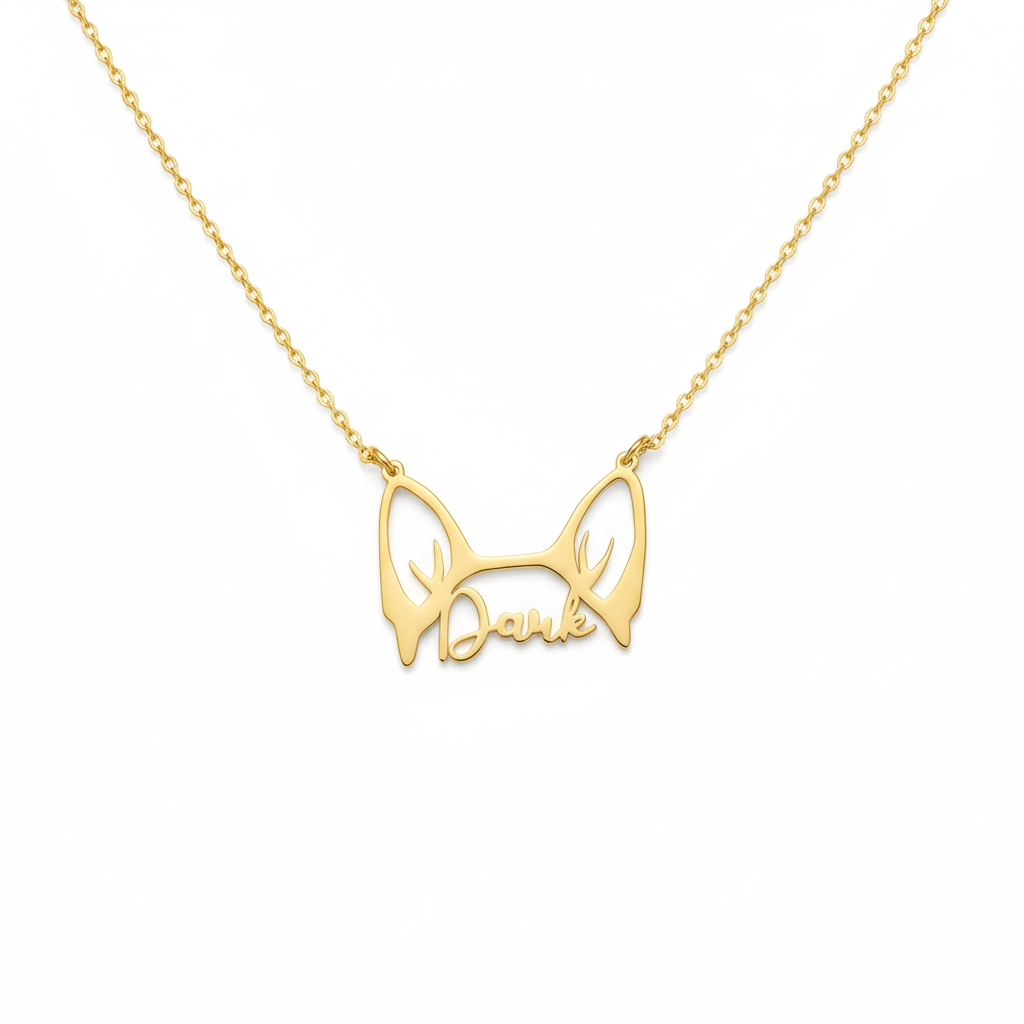 Custom Dog Ear Name Necklace – Personalized Pet Outline Pendant for Dog Lovers