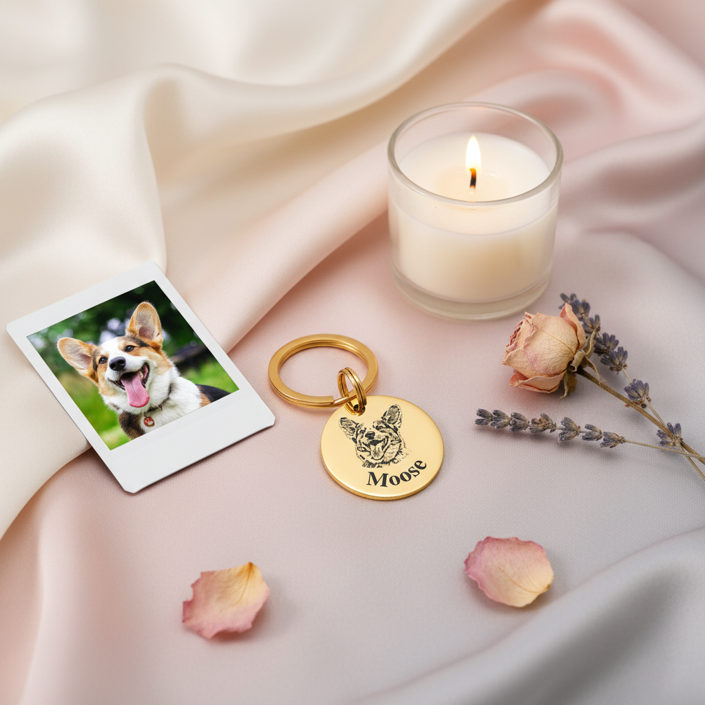 Custom Pet Portrait & Name Keychain – Personalized Pet Memorial