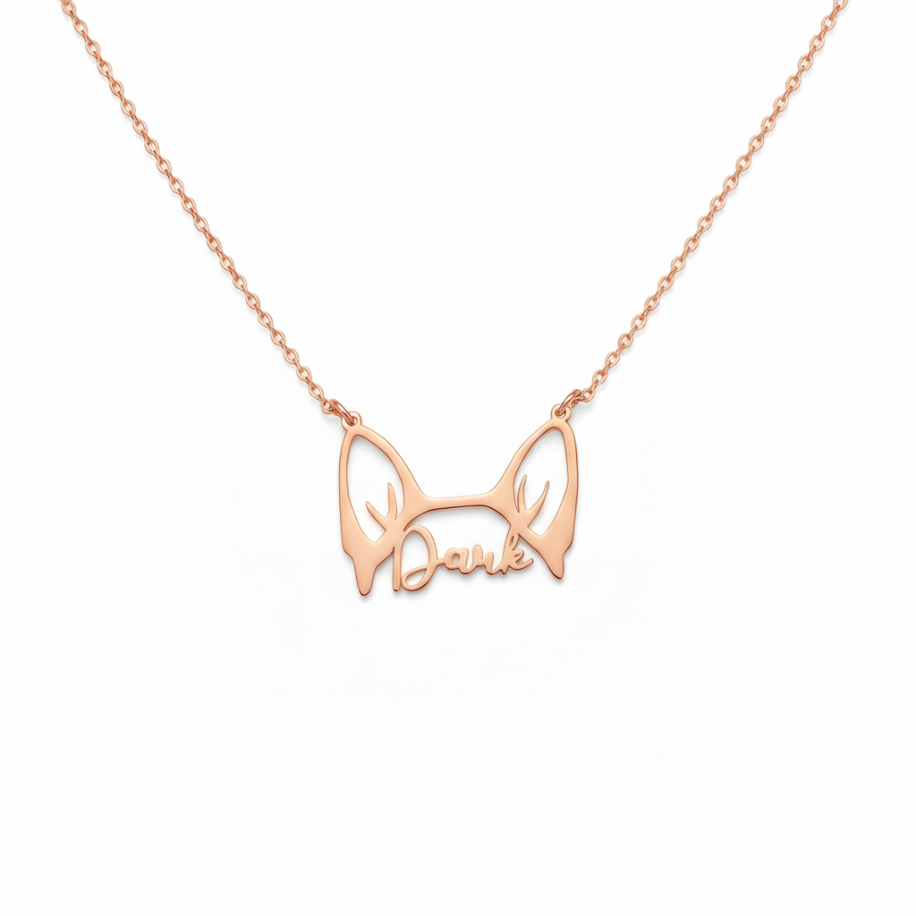 Custom Dog Ear Name Necklace – Personalized Pet Outline Pendant for Dog Lovers