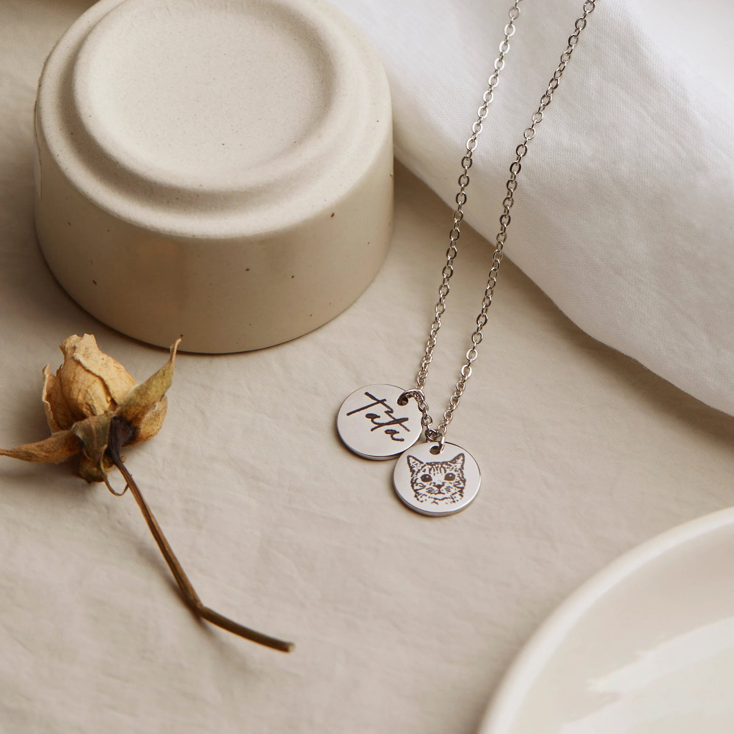 Custom Pet Portrait & Name Necklace – Personalized Pet Memorial