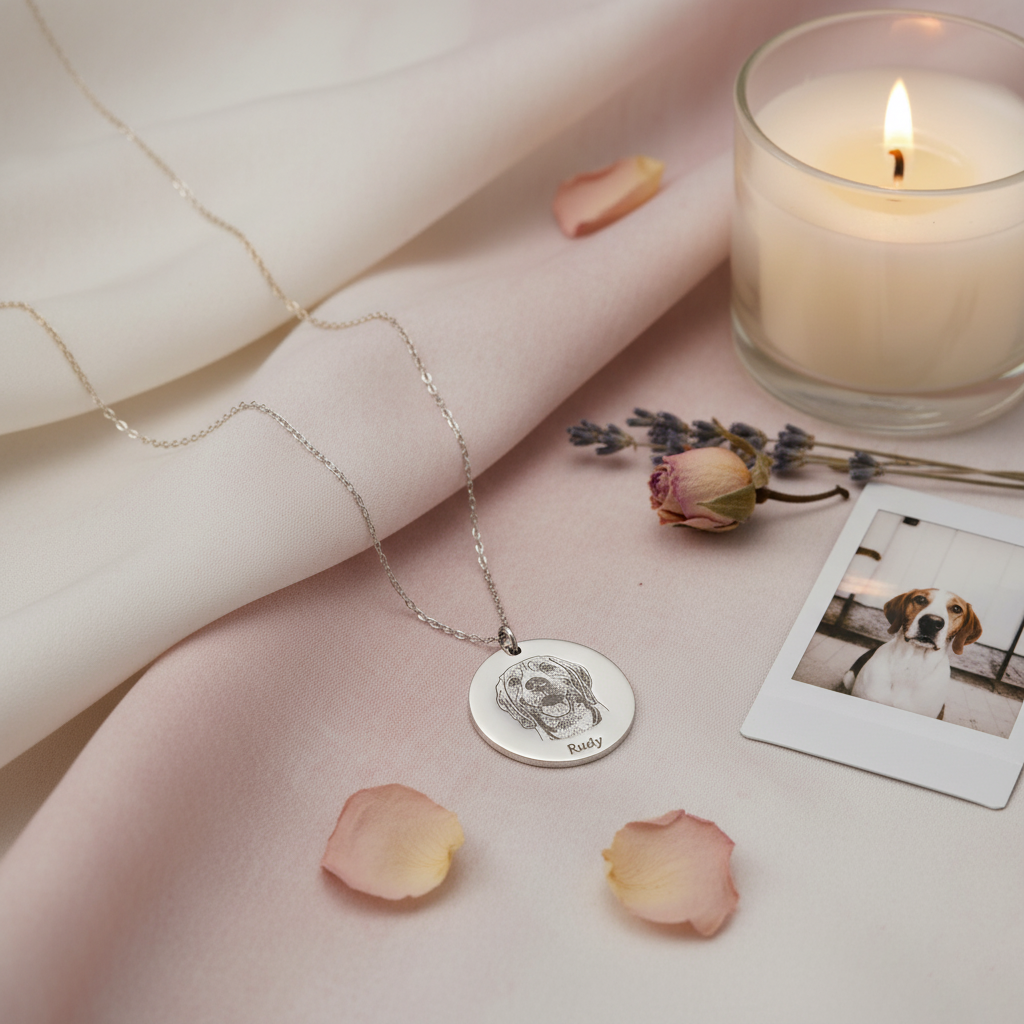 Custom Pet Portrait & Name Necklace – Personalized Pet Memorial