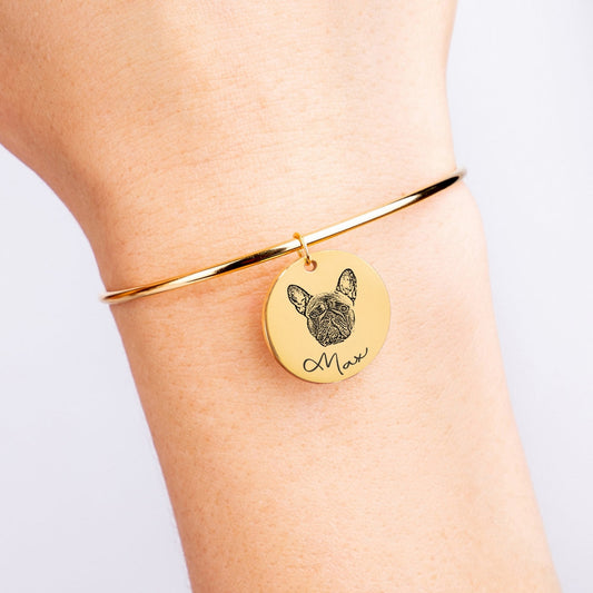 Custom Pet Portrait & Name Bangle – Personalized Pet Memorial