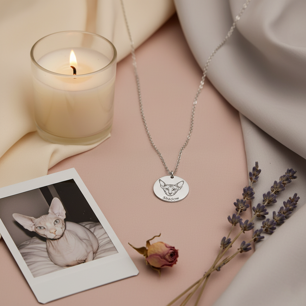 Custom Pet Portrait & Name Necklace – Personalized Pet Memorial